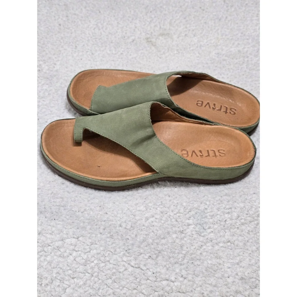 Strive New Capri Sage Green Nubuck Leather Toe Loop Orthotic Sandals Womens 8.5